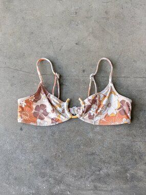 Stone Fox Swim Brown Floral Bikini Top Swimsuit small
